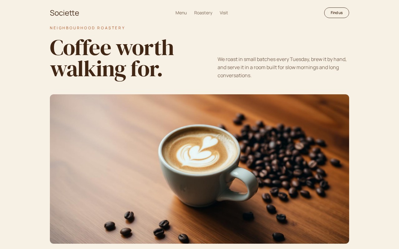 Cafe website designed by RB Craft for Societte Coffee