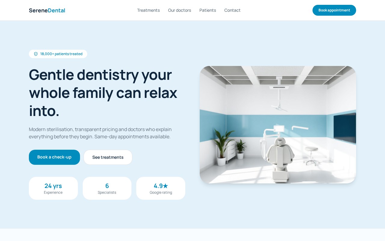 Clinic website designed by RB Craft for Serene Dental Care