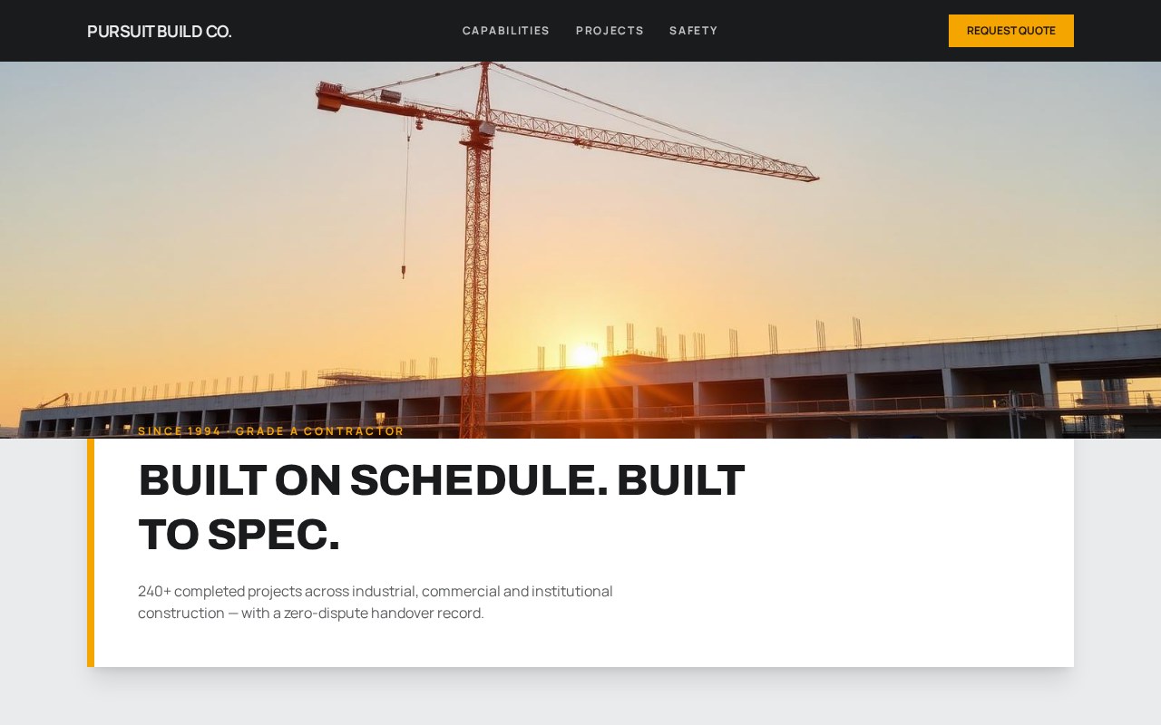 Construction website designed by RB Craft for Pursuit Build Co.