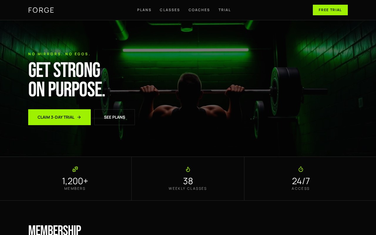 Gym website designed by RB Craft for Forge Strength Club
