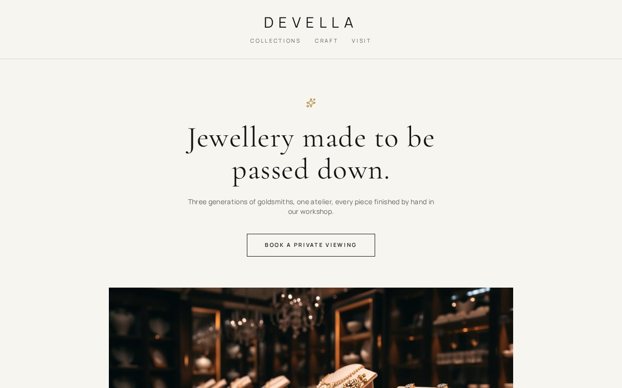 Jewellery Shop website designed by RB Craft for Devella Jewels