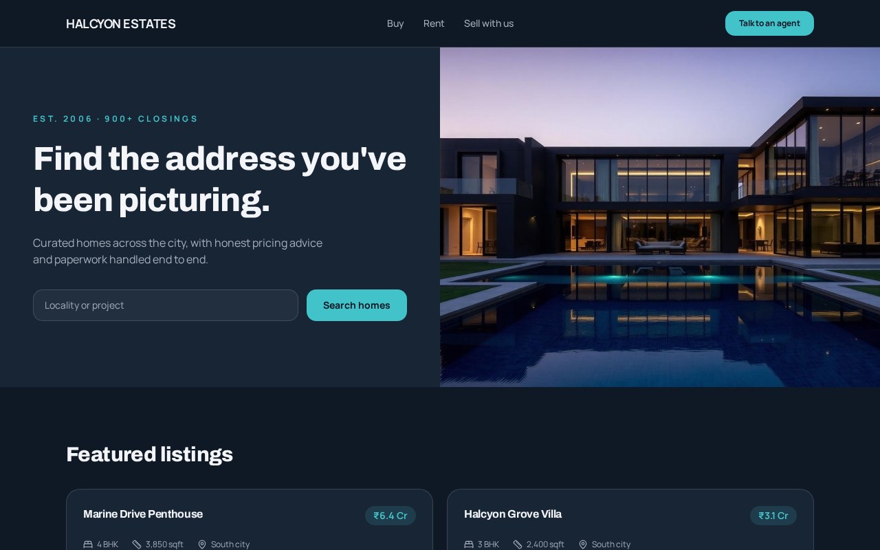 Real Estate website designed by RB Craft for Halcyon Estates