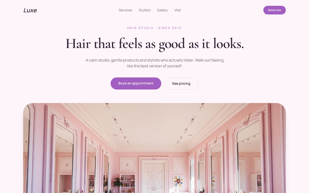 Salon website designed by RB Craft for Luxe Hair Studio